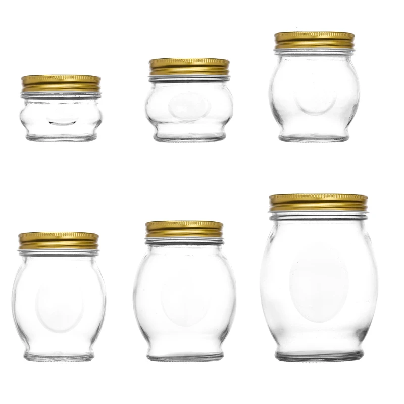 Wholesale food grade in stock heat-resistant transparent clear wide mouth glass bottle food storage jar with metal screw lid