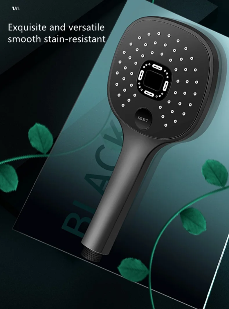 Shower Head Rainfall Bathroom 3 Modes ABS Round Chrome Water-Saving Nozzle G1/2 Bath Faucet Wall Mounted Adjustable Black Shower