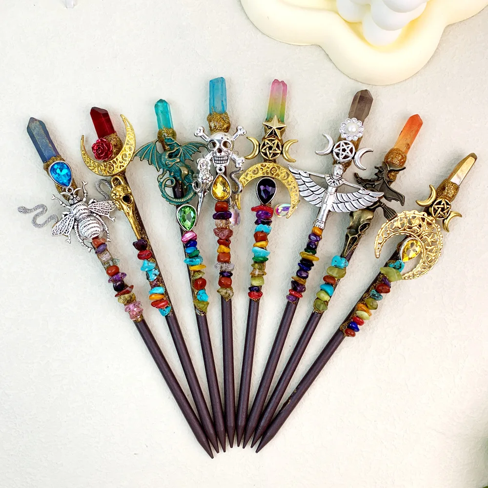 Gemstone Quartz Oval Tumbled Stones Crystal Wand Gold accessories fairy wand prop halloween