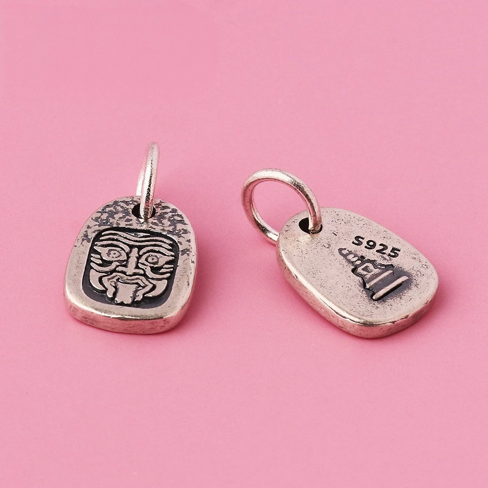 925 Tibetan Silver Zaki Temple God of Wealth Pendant with Wen Play Side Clip Accessories for Jewelry Components