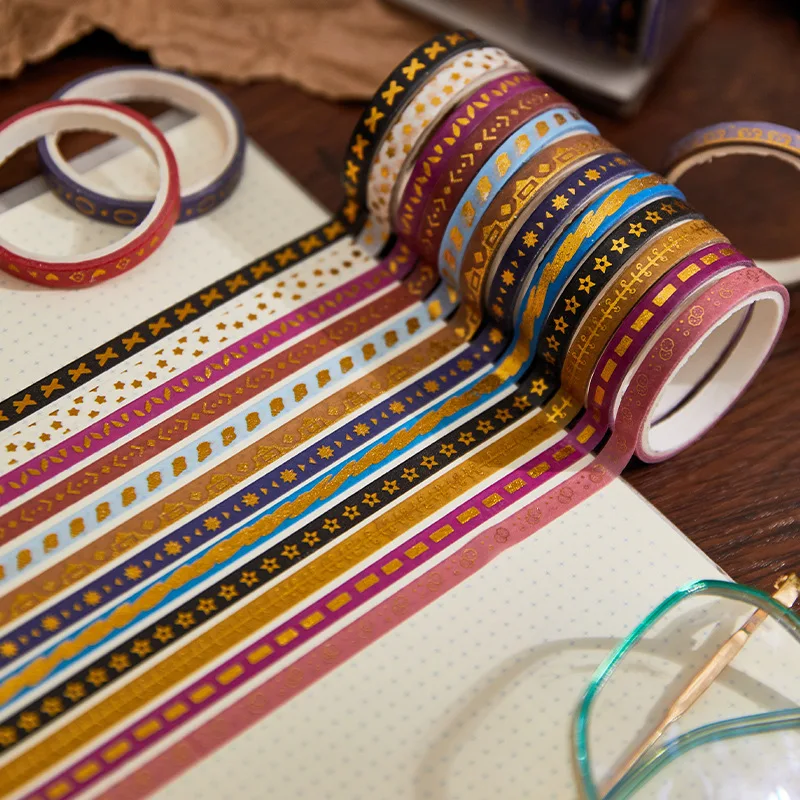 20pcs/set Bronzing Washi Tape Foil Gold Skinny Decorative Masking Washi Tape 5mm Wide DIY Masking Tape