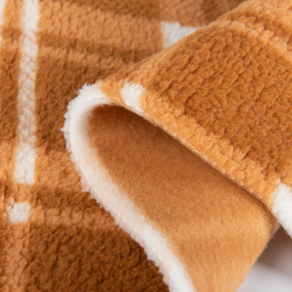 Hot Sale 100%  Polyester Check design sherpa fleece fabric back side brushed soft fine sherpa fabric for garments
