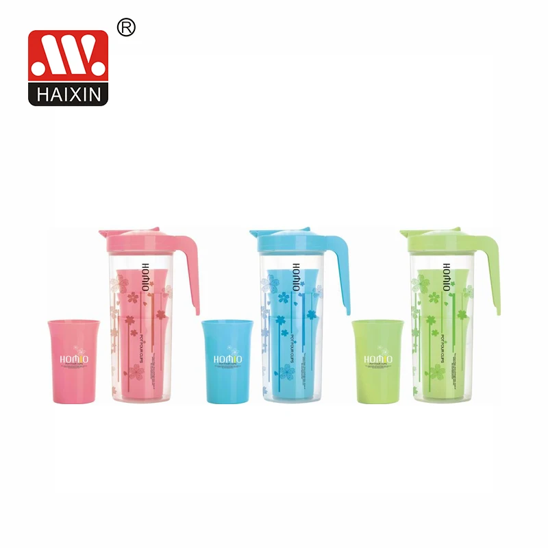 HAIXING 1.2L 4PCS Cup Home Party Flower PP Plastic Fast Food Restaurants Juice Cold Water Bottle Pitcher With Cup
