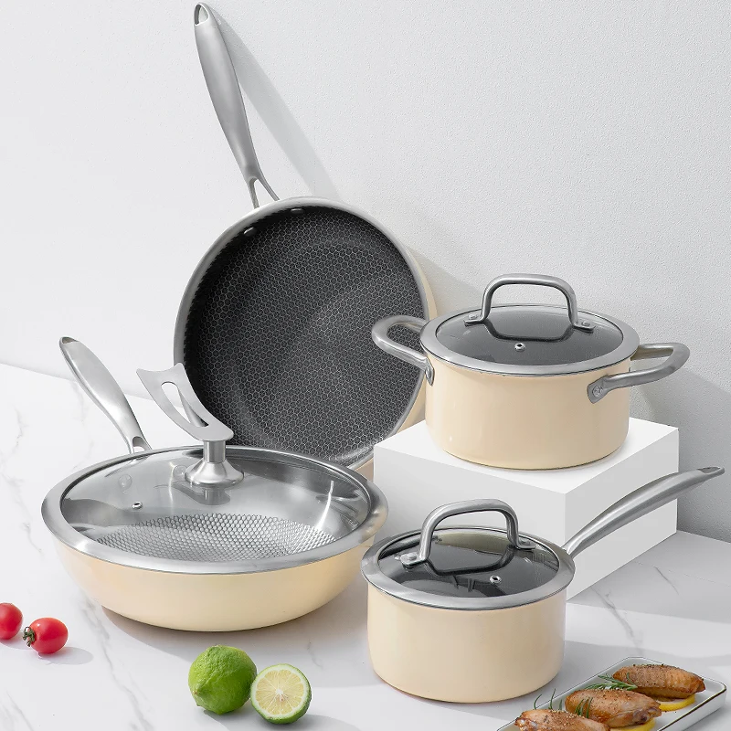 Customized Food Grade Safe Anti-Scratch Coating Cookwares Induction Kitchen Ceramic Nonstick Cookware Sets