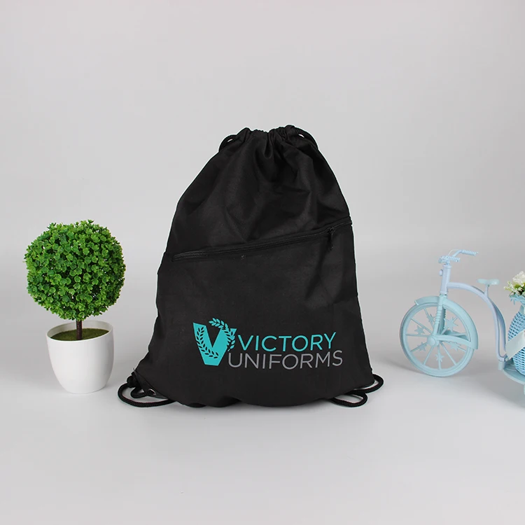 the plain black polyester drawstring bag with custom logo