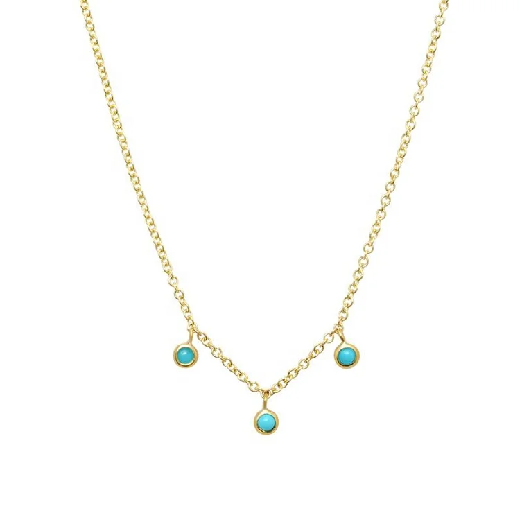18k gold plated 925 sterling silver jem stone turquoise mini bezel necklace jewelry
