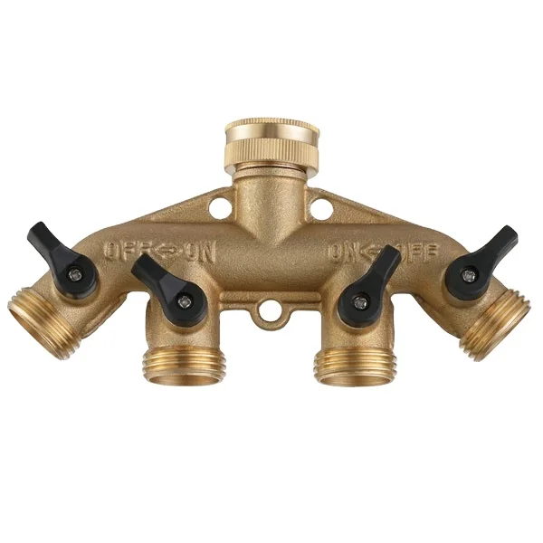 Heavy-duty brass 4 Way faucet manifold