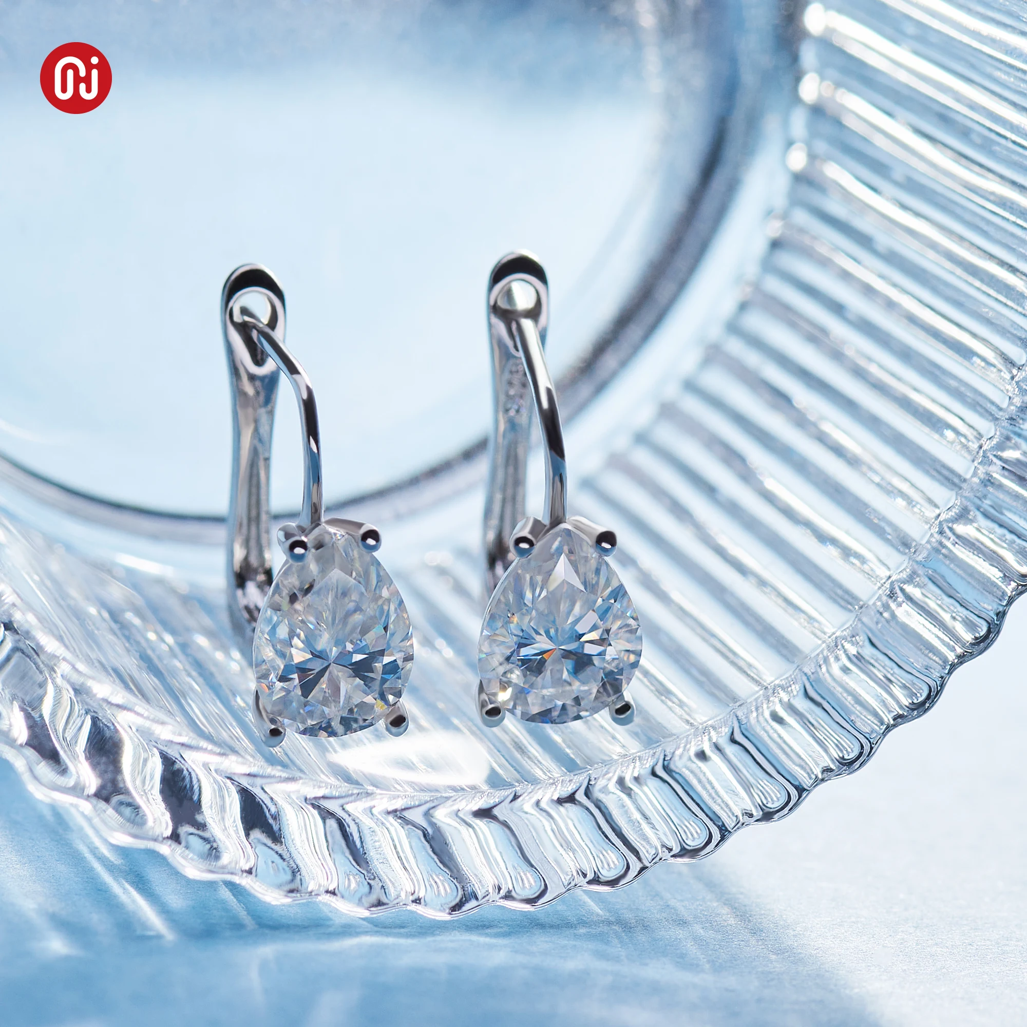 GIGAJEWE Moissanite White  D Color Pear cut VVS1 Total 2.5ct 925 Silver Drop Earring 18K Gold Plated moissanite earring