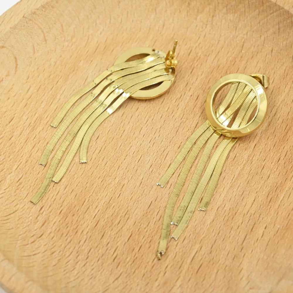 Fashion Minimalist Hypoallergenic Stainless Steel 18k Gold Plated Round Snake Chain Long Tassel Earrings Women Jewelry