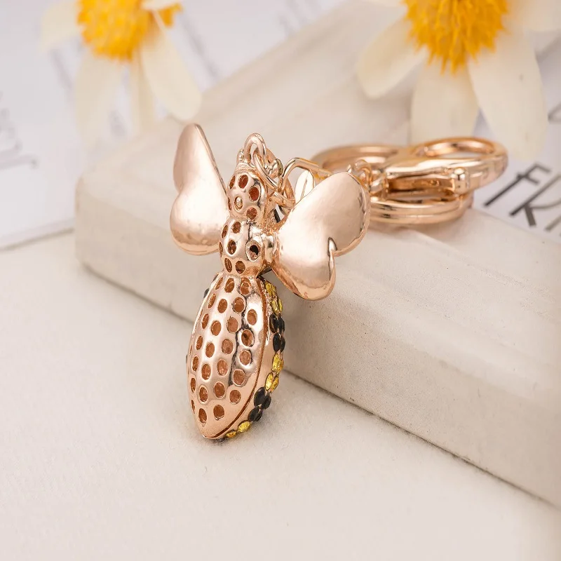 Fashion Rhinestone Jewelry Pendant Gifts Insect Keyring Lovely Bee Keychain Diamond Bee Keychain for Women