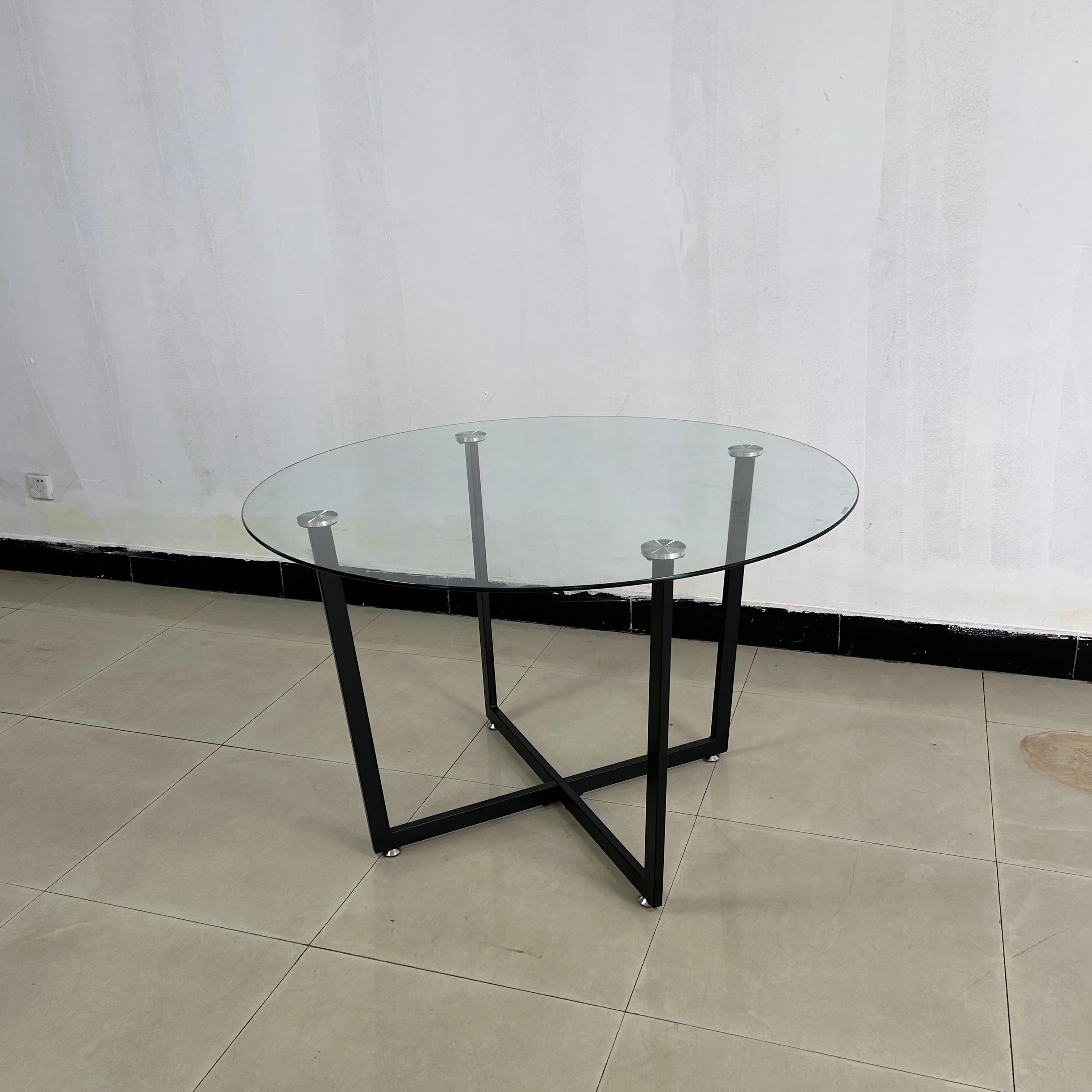 Nordic Modern Minimalist Living Room Modern Tempered Glass Top Metal Leg Round Coffee Table