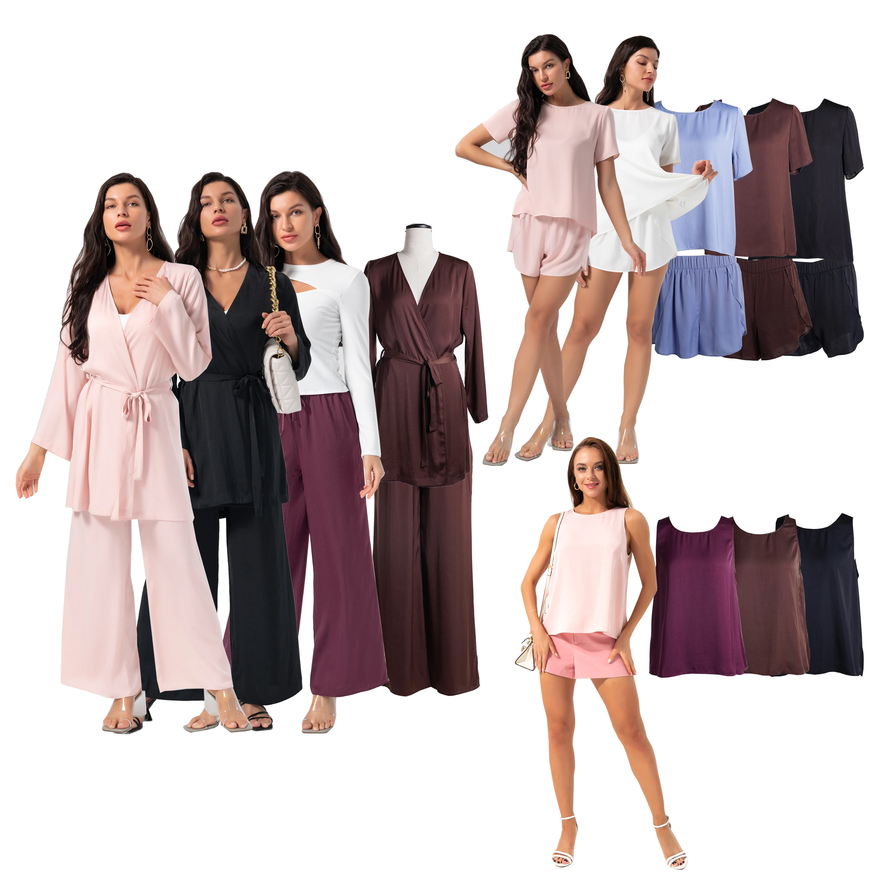 Женская ночная одежда, пикантный комплект с длинным рукавом, халат и шорты, пижама на бретельках, Женская атласная шелковая одежда, комплект одежды для сна для женщин