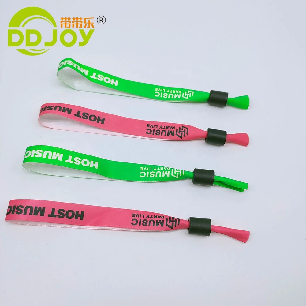Wholesale Custom Personalised Textile Fabric Bracelets Concert Events Woven Ribbon Polyester Wristband with Plastic Slide lock