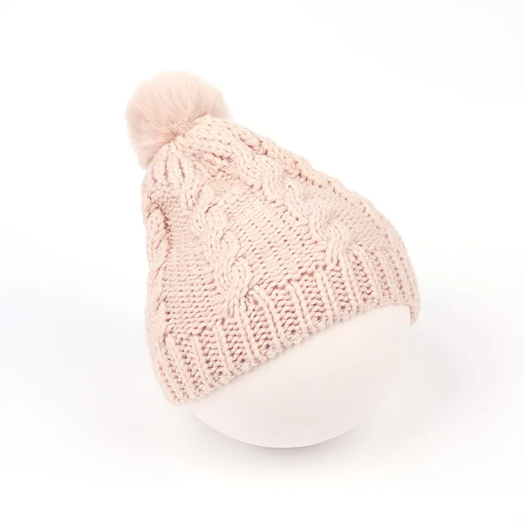 Kids wool ball pullover hat autumn and winter infant warm solid color knitted 5