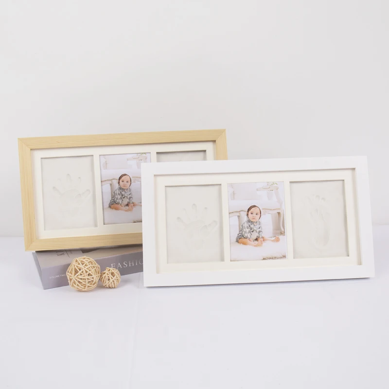 Wooden baby first grade photo frame for DIY handprints and eco-friendly clay footprints