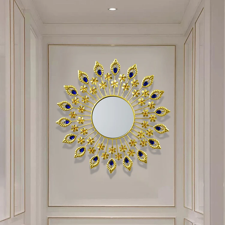 
Luxury Metal Eye Pattern Wall Art Shining Gold Iron Frame Round Wall Mirror Decorative Mirrors For Living Room 