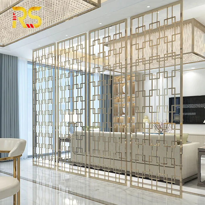 Foshan gold stainless steel screen partition wall panel room divider