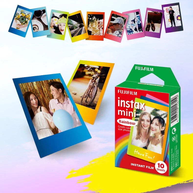 Fujifilm Instax Mini 11 8 9 Film Rainbow Fuji Instant Photo Paper 10 Sheets For 70 7s 50s 50i 90 25 Share SP-1 LOMO Cameras