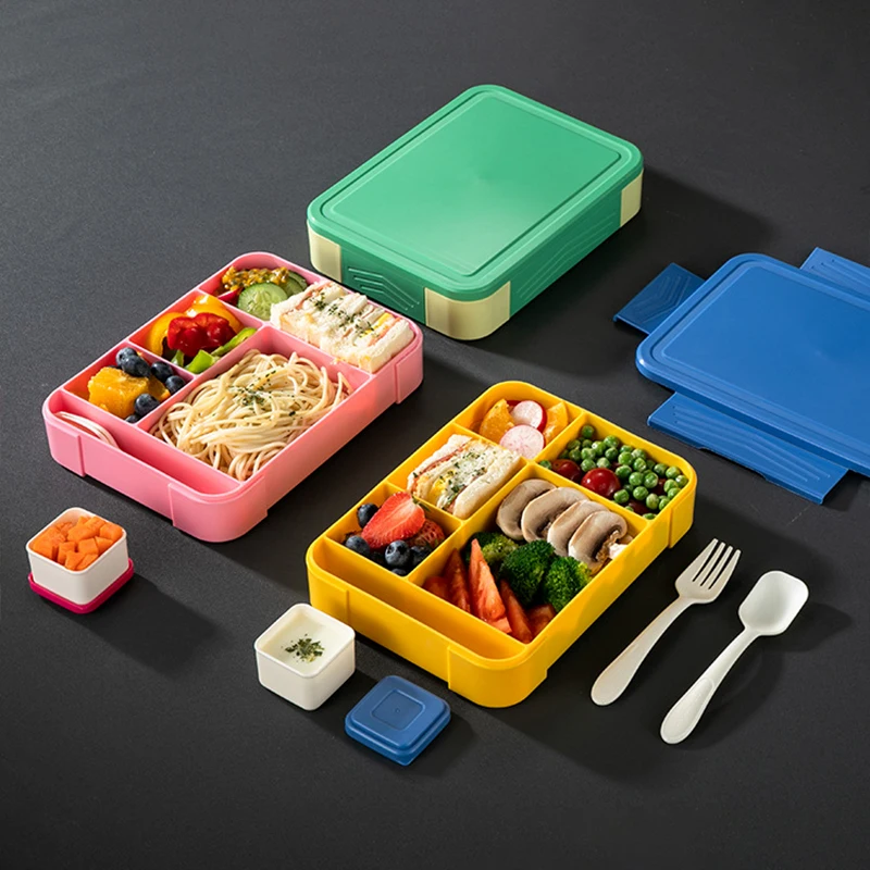 BPA-Free Leakproof Bento Lunch Container 6 Compartments Separate Sauce Box High Quality Salad Snack Container Cutlery Set Travel