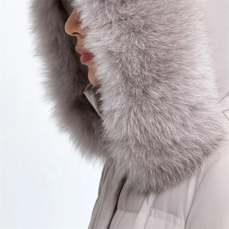 Luxury fox fur hooded warm women plus size winter coat long goose down jacket