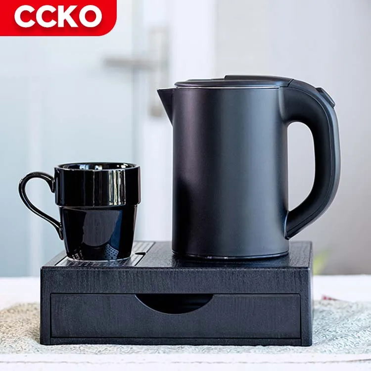 0.8L Black Hotel Household Kitchen Appliances High Quality 0.8L Portable Coffee Tea Water Kettle Electric Kettle With Tray Set