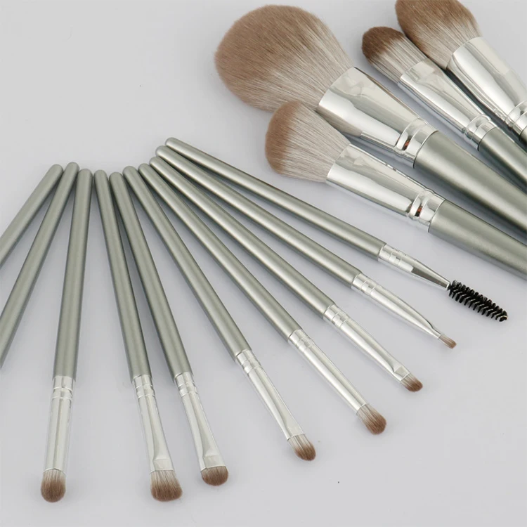 wholesale private logo silver premium synthetic fiber 14 makeup brush set