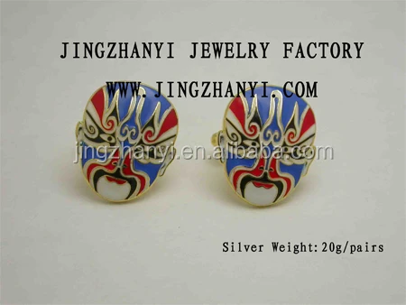 Jingzhanyi Factory Design and manufacturing 925sterling silver Chinese Beijing Opera Facebook Cufflinks Gold-plated cufflinks