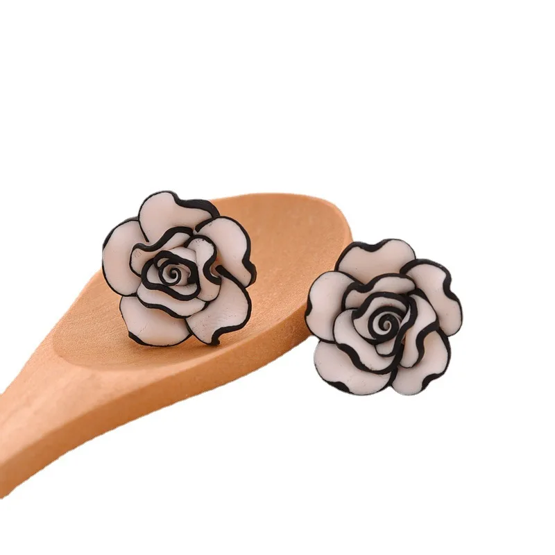 Korean Style Women Multi-layer Rose Flower Stud Earring Handmade Polymer Clay Earrings