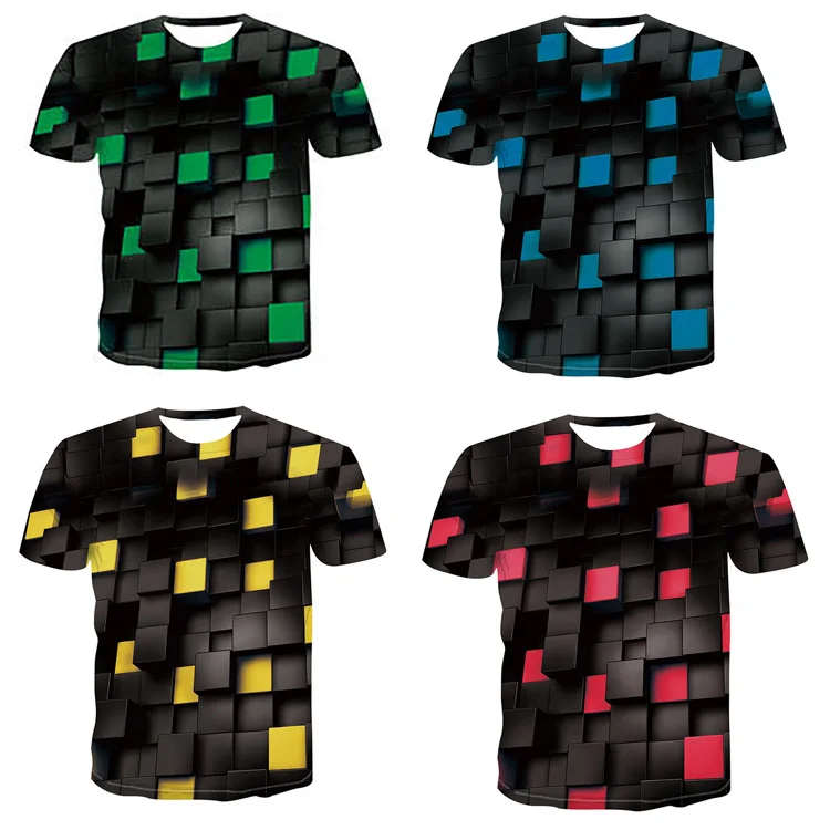 2023 OEM ALLFLY Factory Wholesale 3D square Pattern Printed Polyester Sublimation T Shirt For  Diy Printing Logo graphic tees