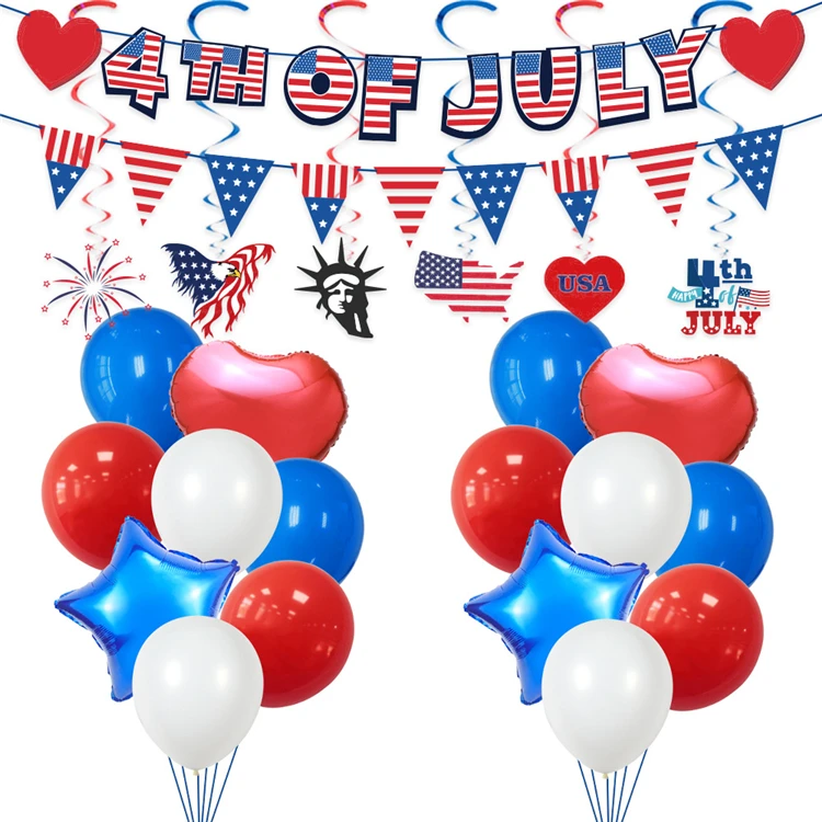New USA 4th July Independence Day Decoration Balloon Set Triangle Flag Banner Foil And Latex Balloons Set Party Decoration