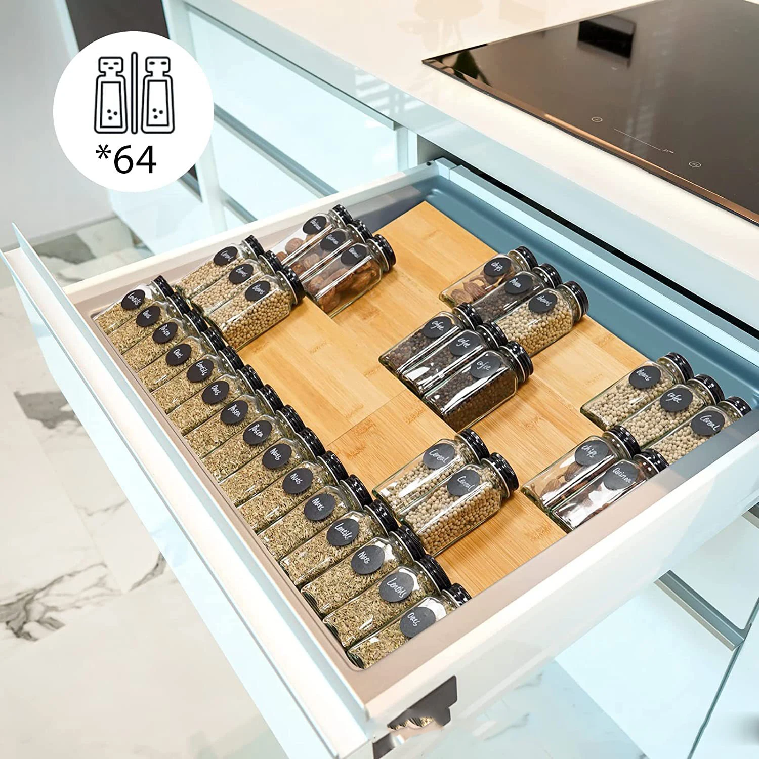 Factory 4-tier Bamboo Kitchen Wooden Spice Rack Step Shelf Cabinet Organizer