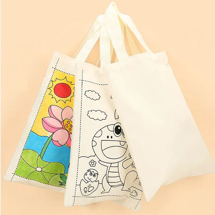 DIY painting graffiti coloring art creative bag eco handmade  cotton material canvas bag for educational toys