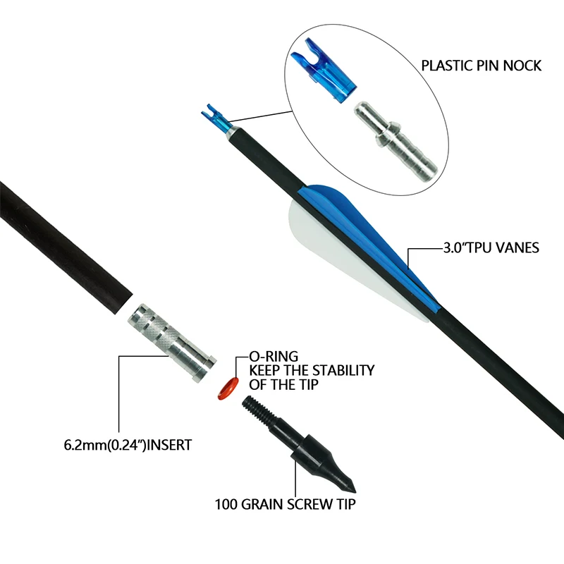 Alibow Archery Hunting Carbon Arrows 31 inches OD 8 mm Carbon Arrows for Outdoor Shooting Practice