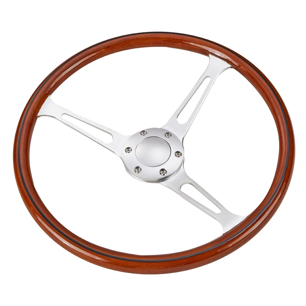 Real Wood 380mm Drift Racing Car Steering Wheel, Deep Dish Classic Car Wooden Grain Steering Wheels