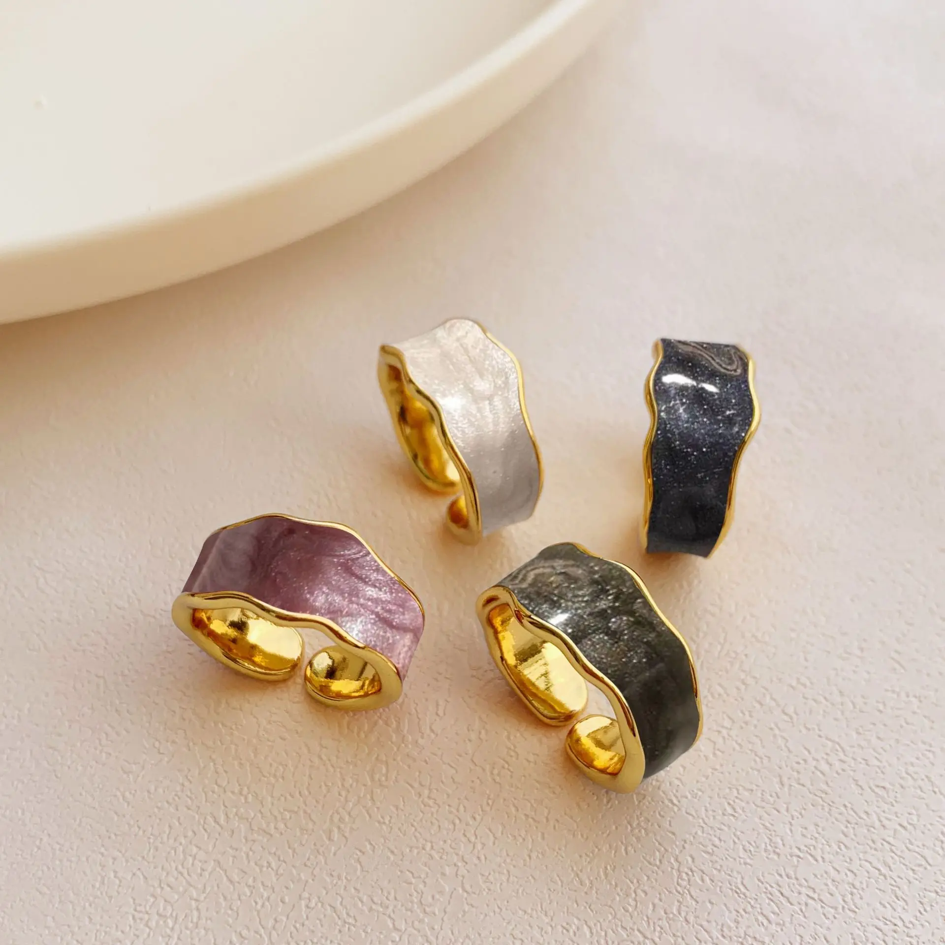 Plated Fashion Colorful Adjustable Enamel Ring for Women Elegant Open Rings Gold 18K Trendy Stainless Steel Engagement Rings