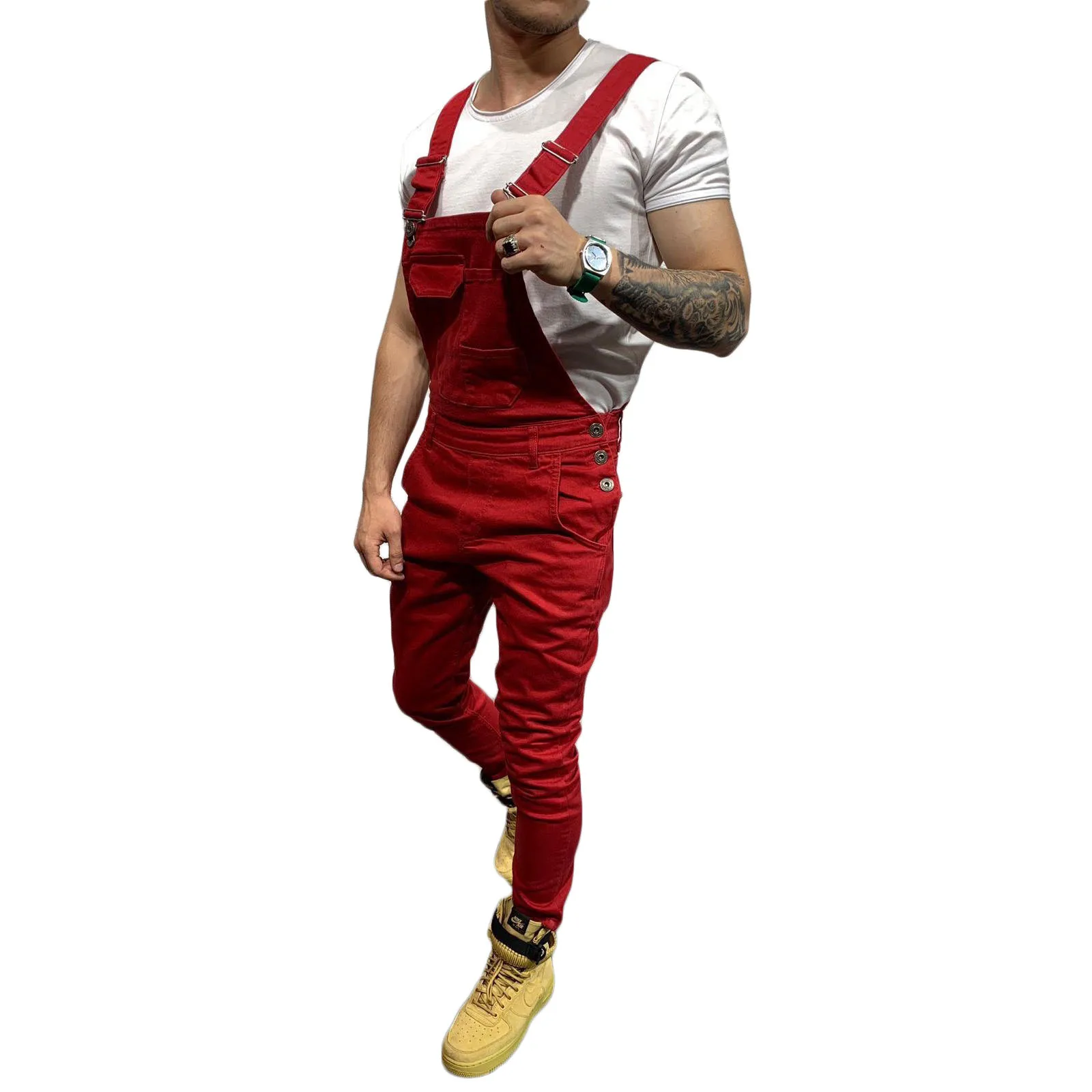 
Mens Denim Bib Overalls Jumpsuits Moto Biker Jeans 