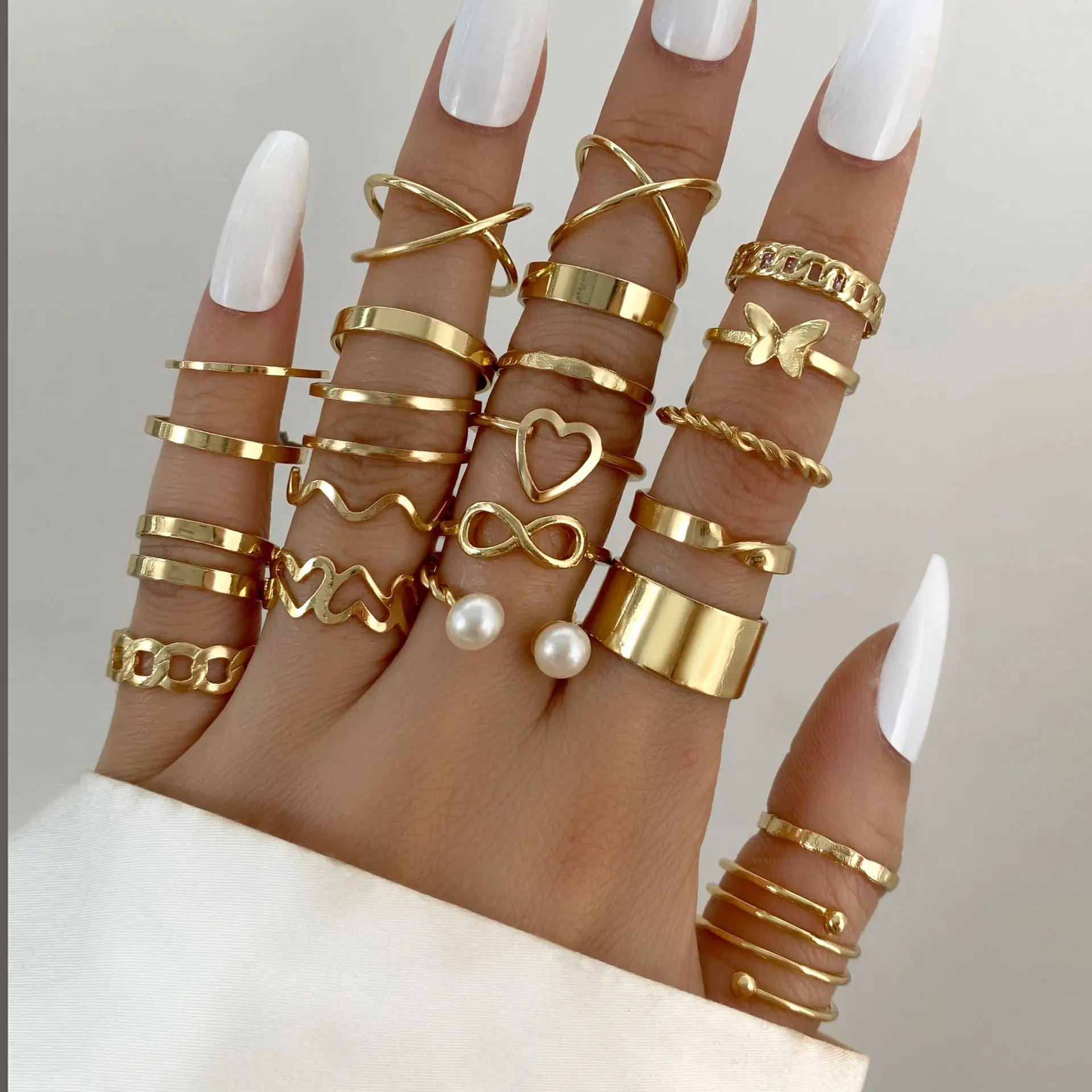 New 22-Piece Set Multi-joint Love Women Rings Fine Fashion Jewelry