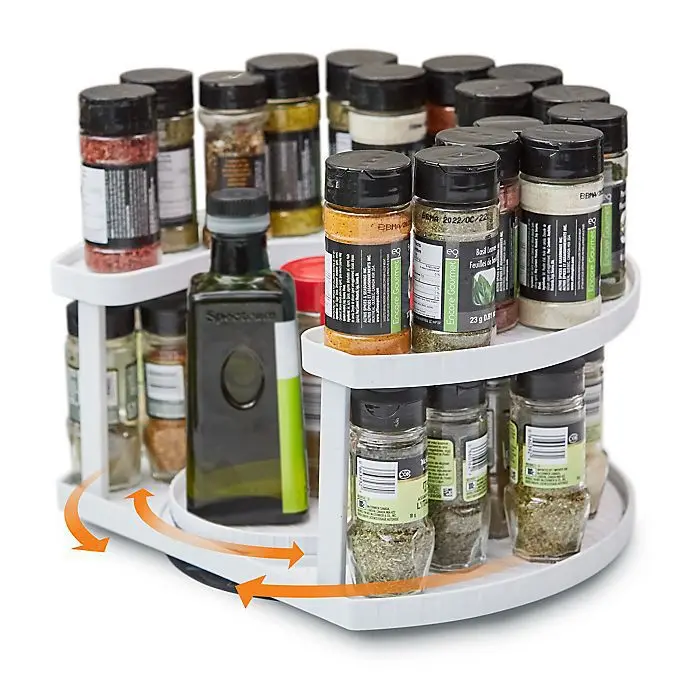 2 Tier Plastic Non-skid Pantry Cabinet Lazy Susan Kitchen Organizer 360 Degree Turntable Rotating Spice Rack