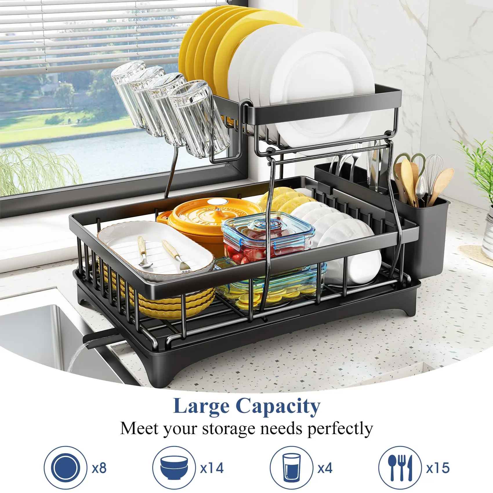 2 Tier Draining Dryer Dish Drainer Rack Dish Drying Rack For Kitchen Organization Dish Plate Storage Holder