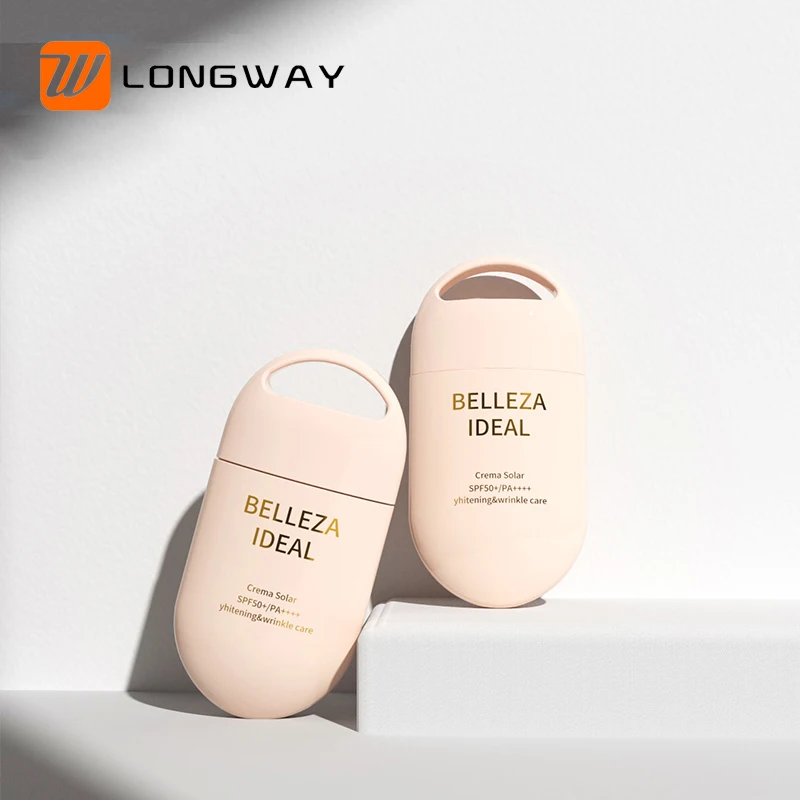 Plastic Sunscreen Bottle Flat Round Squeeze Sunscreen Container Cosmetic Sunscreen Tube Screen Printing White Screw Cap Longway