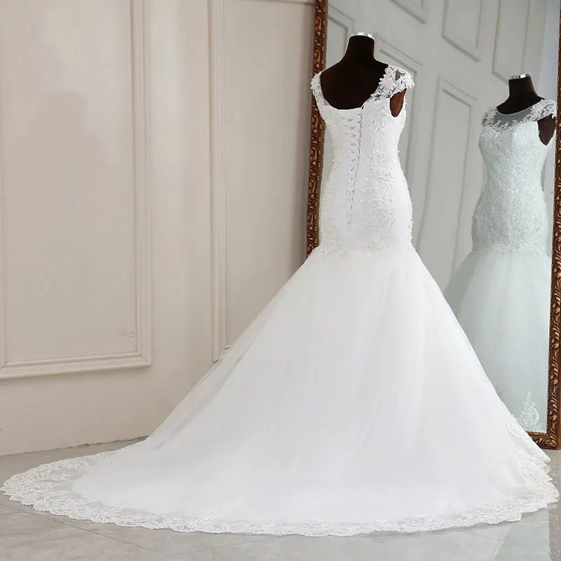 Chinese Style Sexy Mermaid Wedding Dresses Beaded Lace Appliques Lace Up Back Fish Tail Gown Bride Wedding Dresses