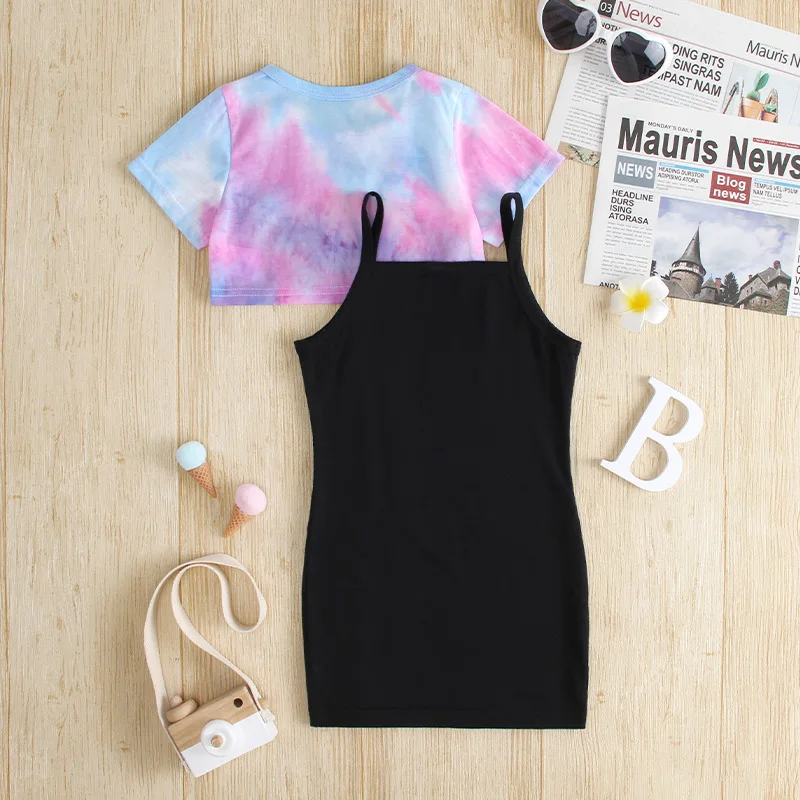 Kid Clothing Baby Girl Dress Black Sheath Korean Style Design Summer Dress set