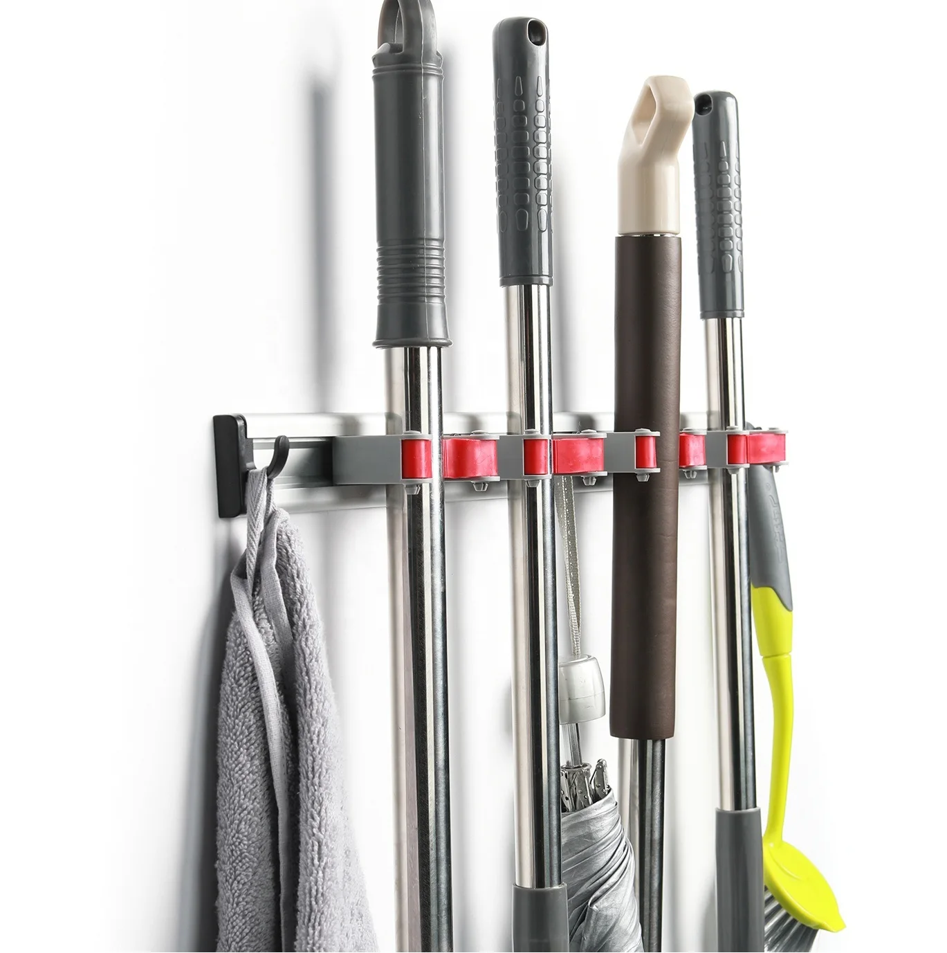 New Arrival 2pcs Packed Behind Doors Hanger Wall Mop Holder Broom Card Holder