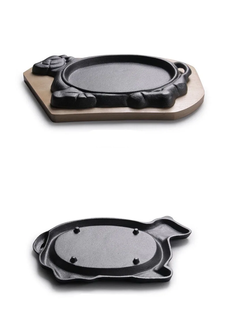 Cast Iron Steak Plate Sizzle with Wooden Tray Griddle Fajita Server