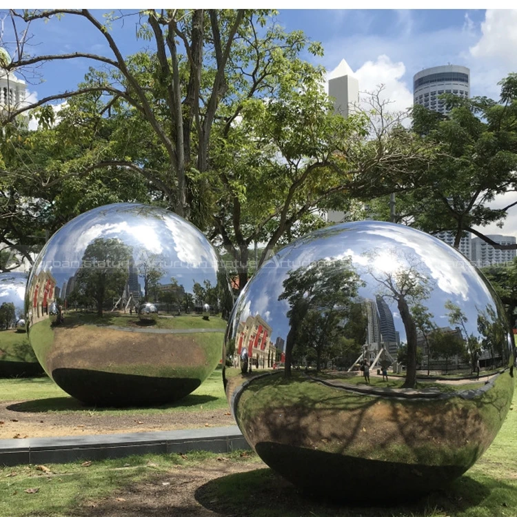 Stainless steel sphere sculpture highly mirror polished surface steel sculpture