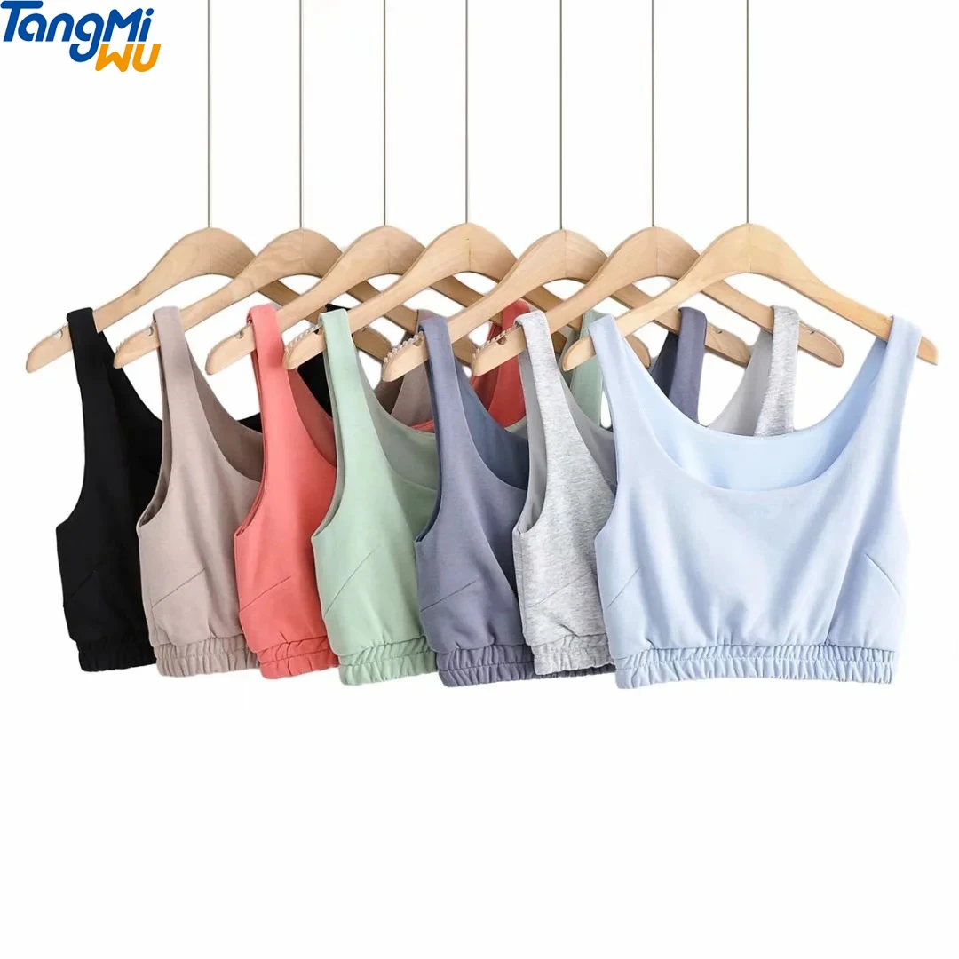 Wholesale custom ladies vest Polyester double layer french terry U-neck blank gym Crop Top vest tank top women
