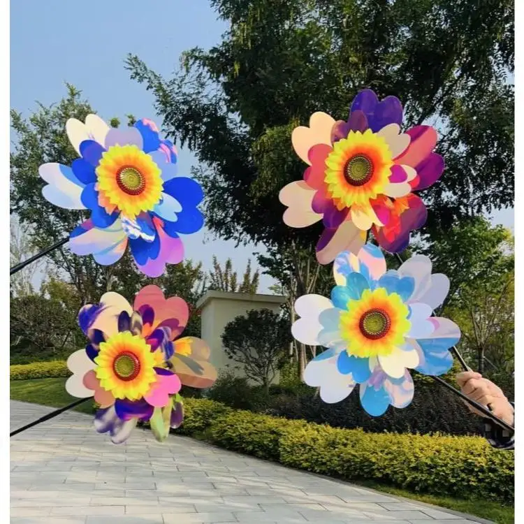Professional Supply Brilliant double sunflower windmill light toy plastic windmill toy candy