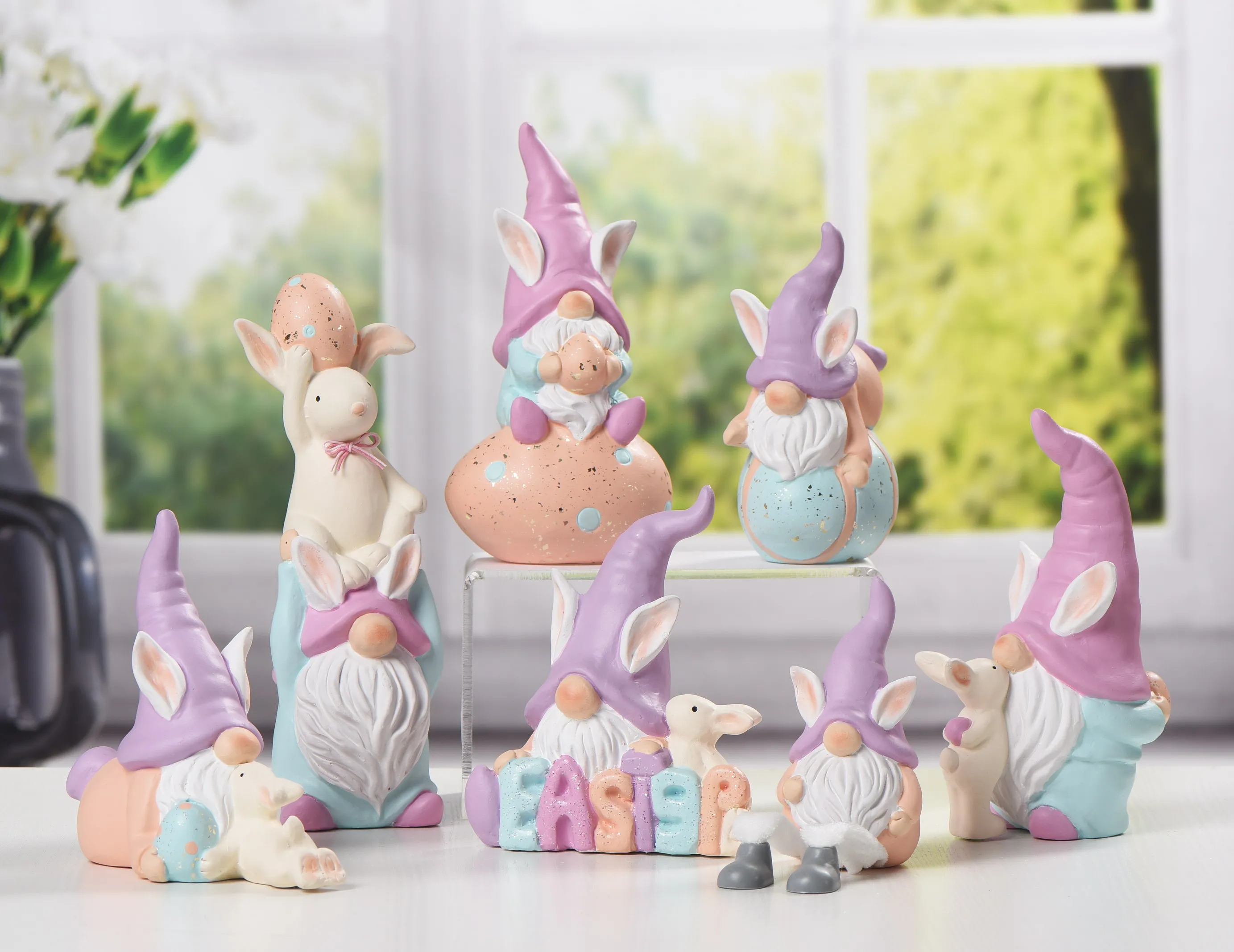 Hot selling ceramic home decor funny rabbit cute Easter ornaments animal fairy garden gift craft for indoor outdoor decoration