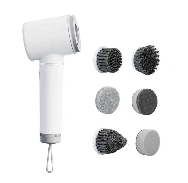 Portable 6 in 1 Bathroom Rechargeable Cordless Electric Spin Scrubber with Cleaning Brush Heads