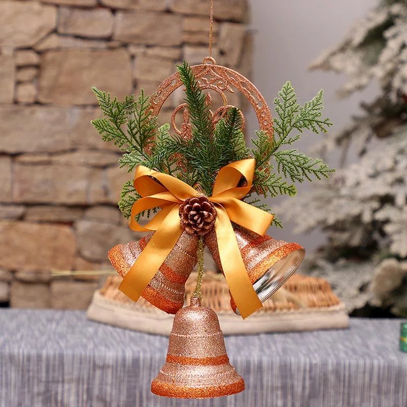 New Christmas decorations golden Christmas bells Christmas tree pendants wall hanging door hanging ceiling decoration wreath bow